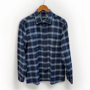 Orvis Men's “Perfect Flannel” Shirt w/ Suede Detail Blue Gray Plaid Large EUC